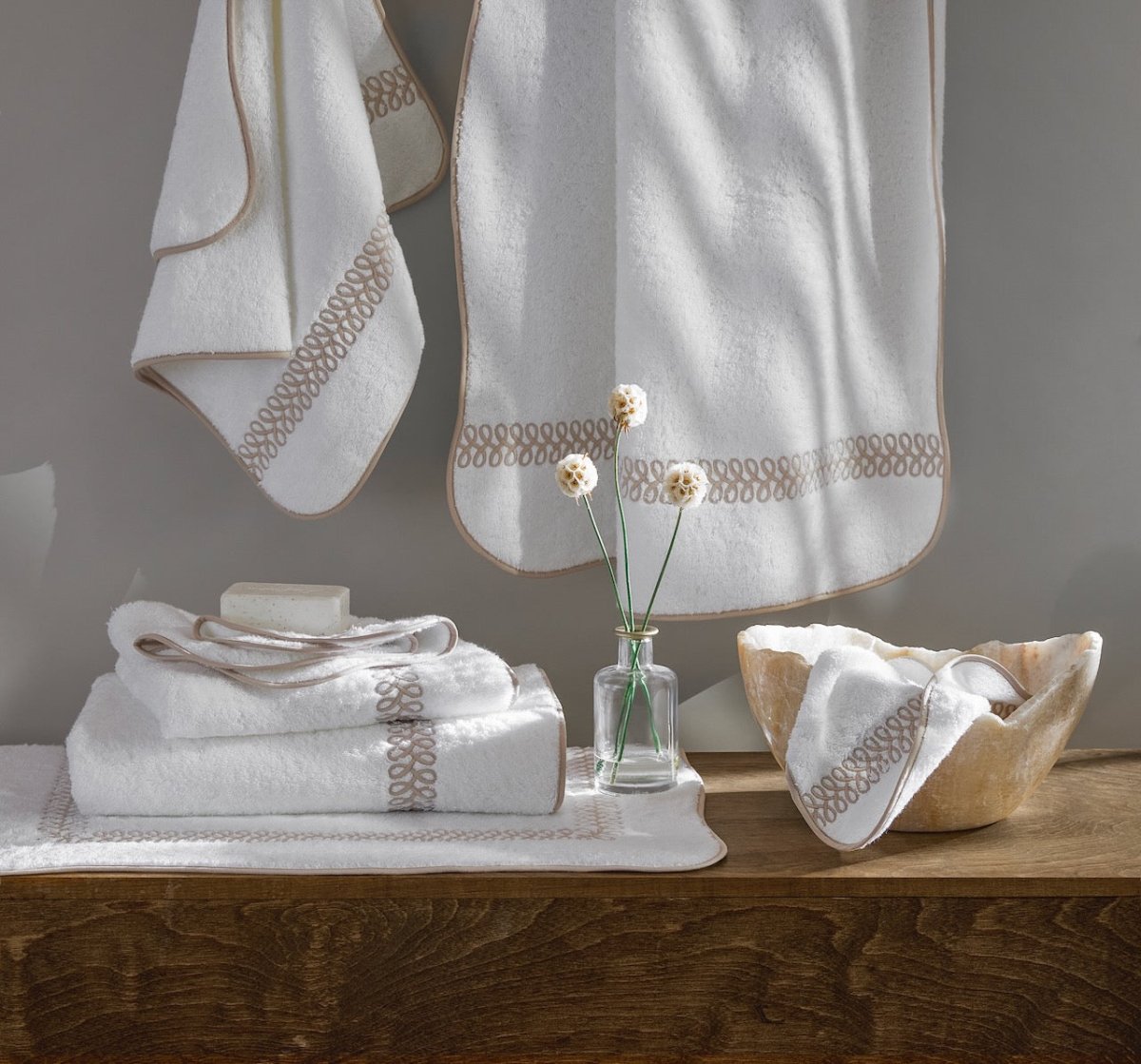 Matouk Towels in Astor Braid Embroidery | Matouk Schumacher Cairo Terrycloth at Fig Linens & Home 2