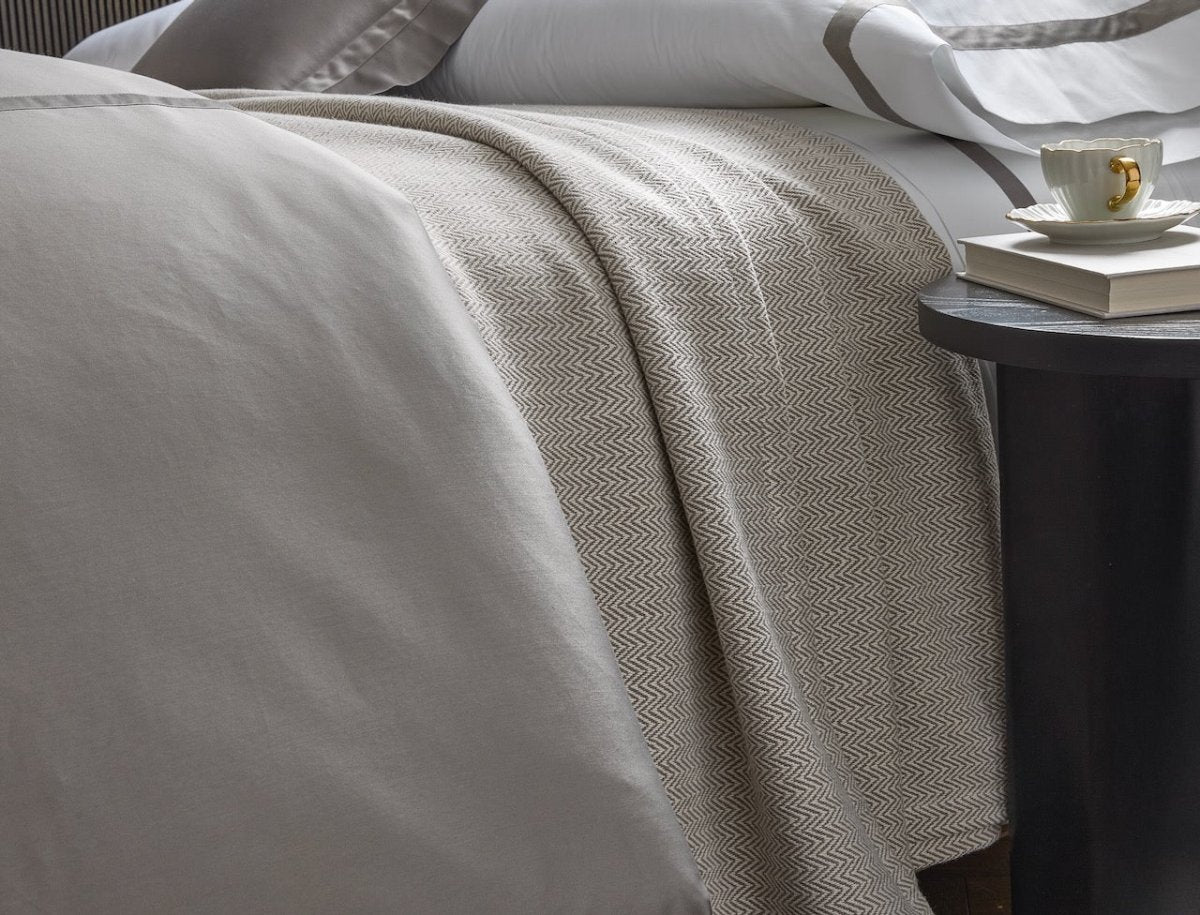 Avalon Cotton Blankets by Matouk - Detail of Blanket on Bed Lifestyle Photo 4