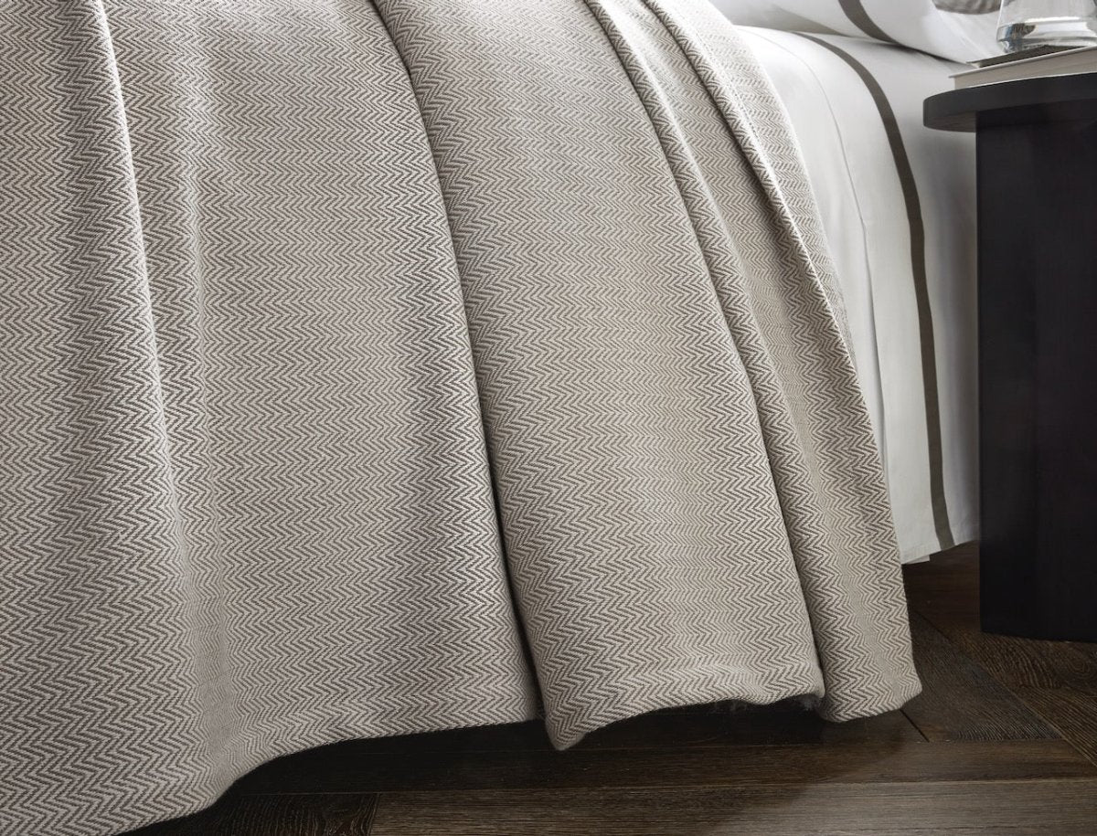Avalon Cotton Blankets by Matouk - Detail of Blanket on Bed Lifestyle Photo 3