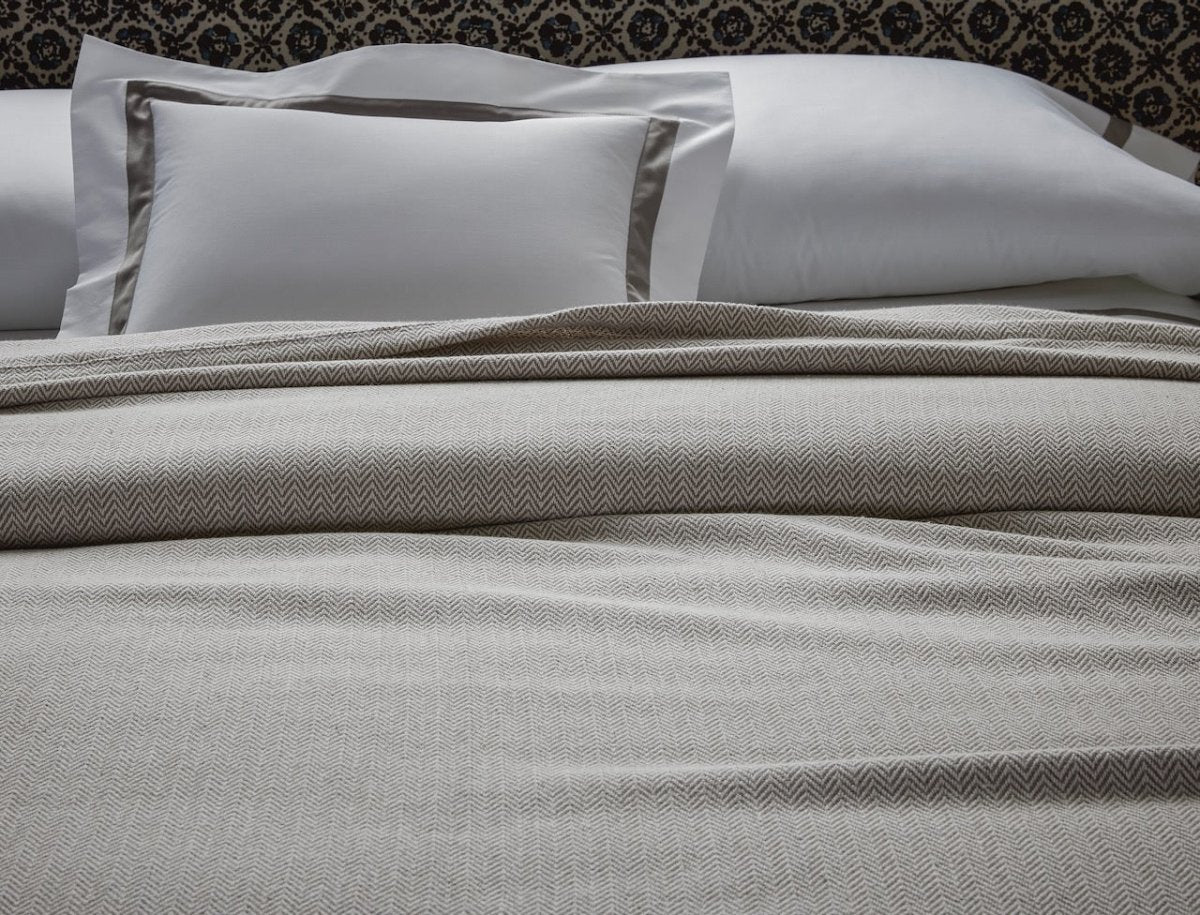 Avalon Cotton Blankets by Matouk - Detail of Blanket on Bed Lifestyle Photo 1