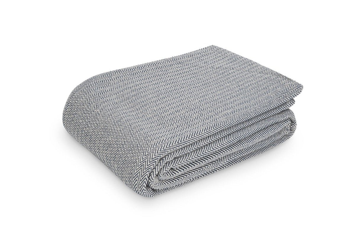 Matouk Avalon Cotton Blanket in Navy Blue at Fig Linens and Home