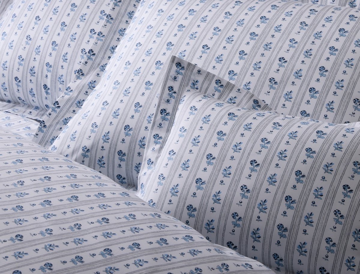 Cabanon Stripe Blue Bedding | Matouk Schumacher Shams, Duvets and Sheets at Fig Linens and Home 1