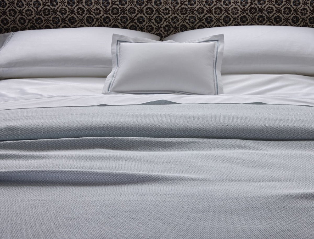 Costa Mesa Cotton Blanket by Matouk - Lifestyle 2 - Heavy Knitted Bed Blanket at Fig Linens and Home