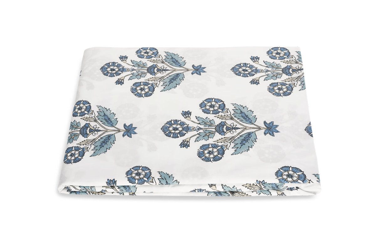 Matouk Schumacher Dalila Mineral Blue Fitted Sheets | Cotton Percale Bedding at Fig Linens and Home
