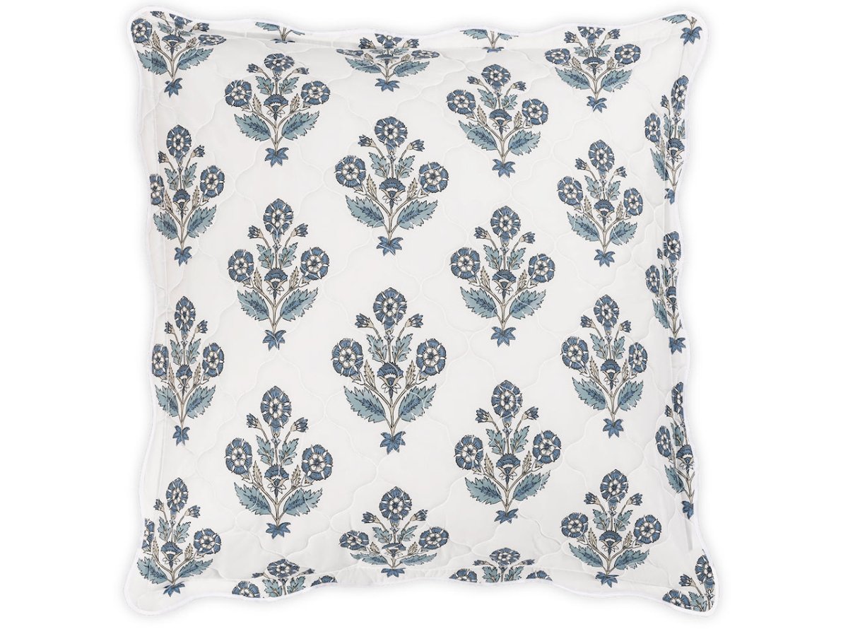 Dalila Quilted Mineral Blue European Square Pillow Sham | Matouk Schumacher at Fig Linens and Home