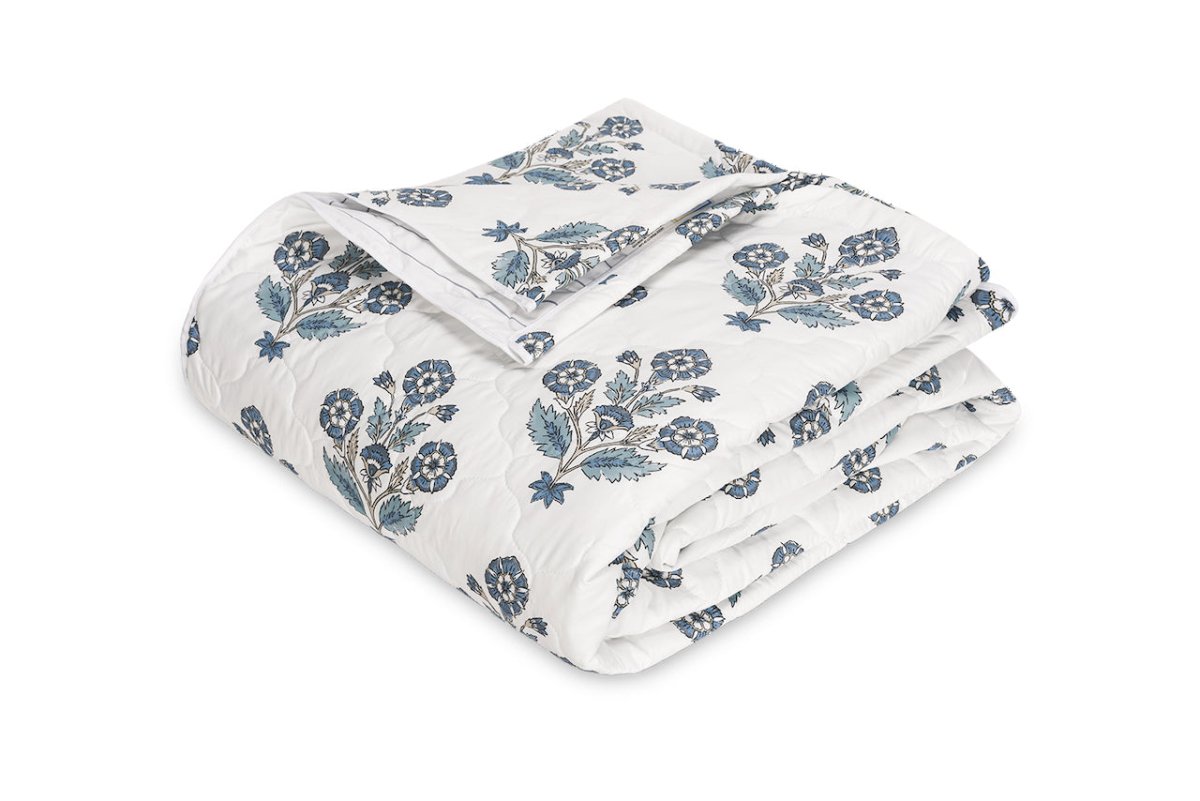 Dalila Quilted Coverlet in Mineral Blue | Matouk Schumacher at Fig Linens and Home