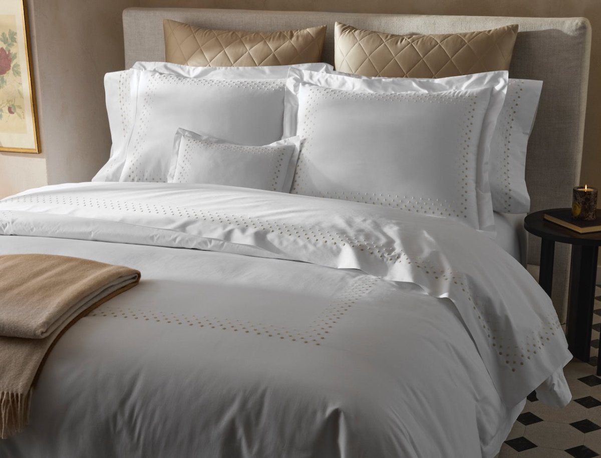 Dorothy Swiss Dot Embroidery Bedding - Matouk Cotton Percale Duvet Covers and Bed Sheets