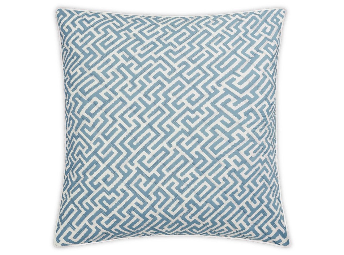 Matouk Schumacher Gabriel Quilted Euro Sham 27 x 27, piped edge Stony Blue