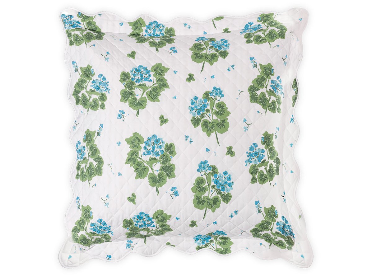 Matouk Tillet Geranium Quilted Euro Sham Blue at Fig Linens and Home