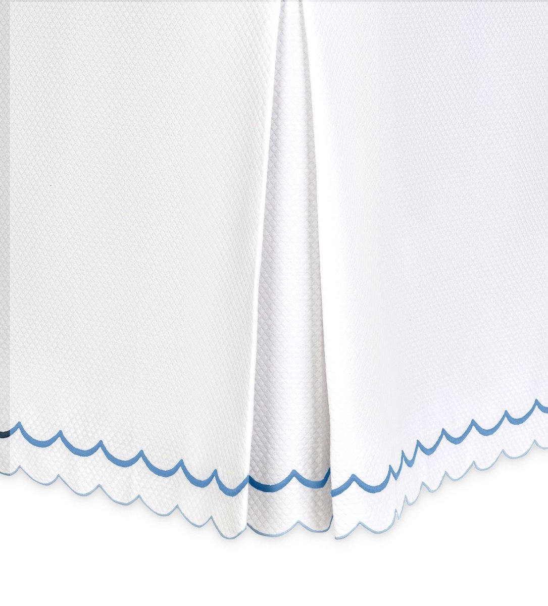 India Pique Matelasse Bedskirts | Matouk Paneled Bed Skirts in Azure Blue