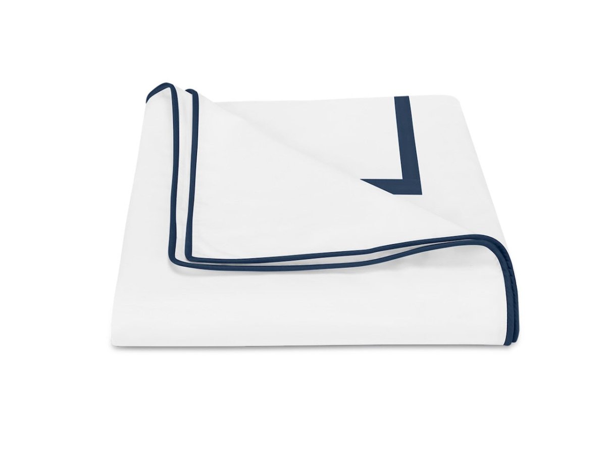 Duvet Cover - Matouk Louise Percale Navy Blue Bedding at Fig Linens and Home