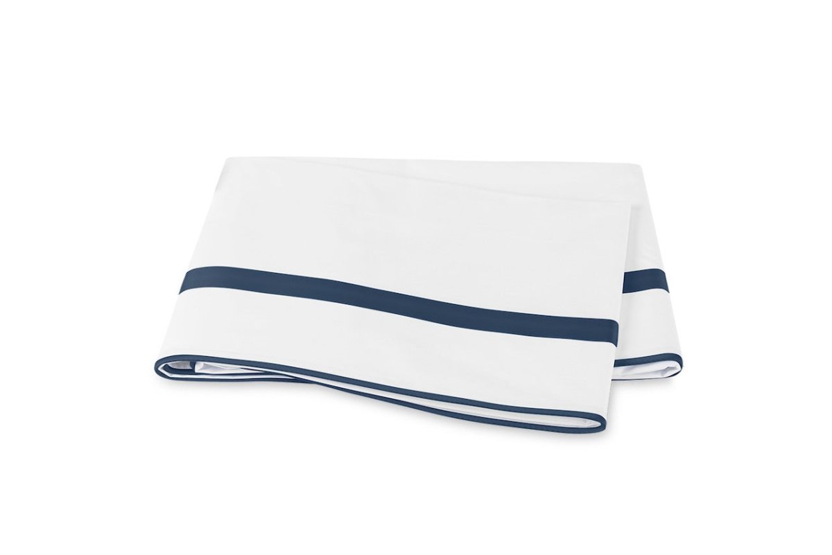 Flat Sheet - Matouk Louise Percale Navy Blue Bedding at Fig Linens and Home