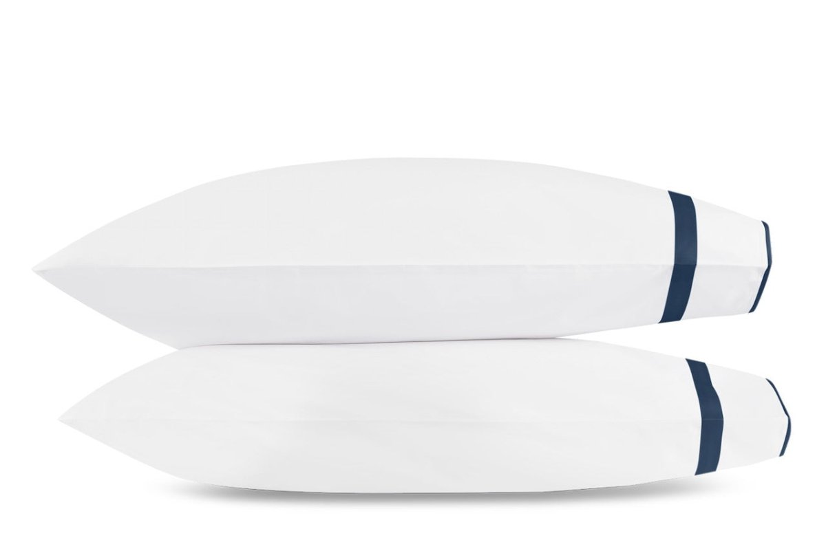 Pillowcases - Matouk Louise Percale Navy Blue Bedding at Fig Linens and Home