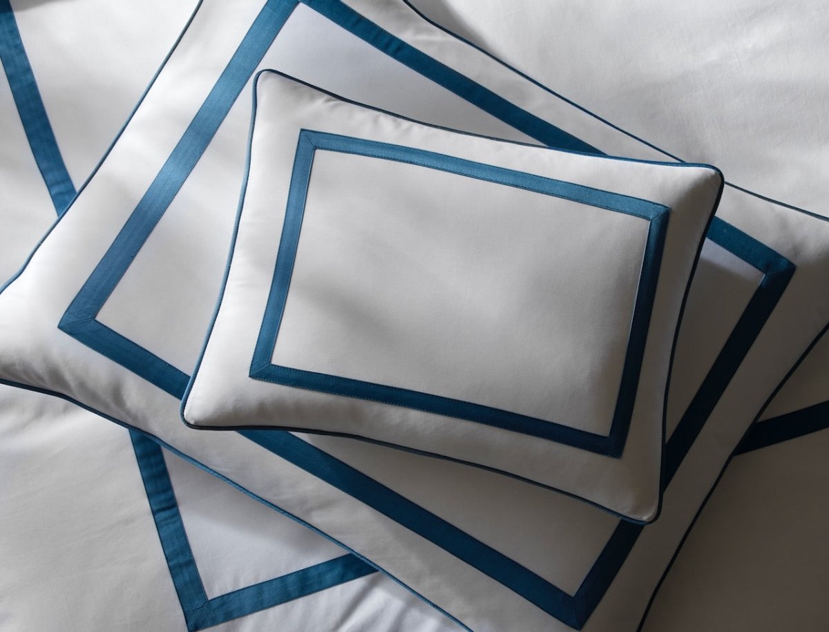 Louise Giza Cotton - Matouk Pillow Shams Shown in Sea Blue at Fig Linens and Home