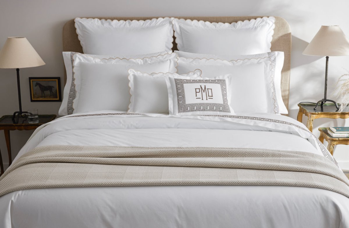 Matouk Leo Oversized Throw shown at Food of Bed - Fig Linens and Home