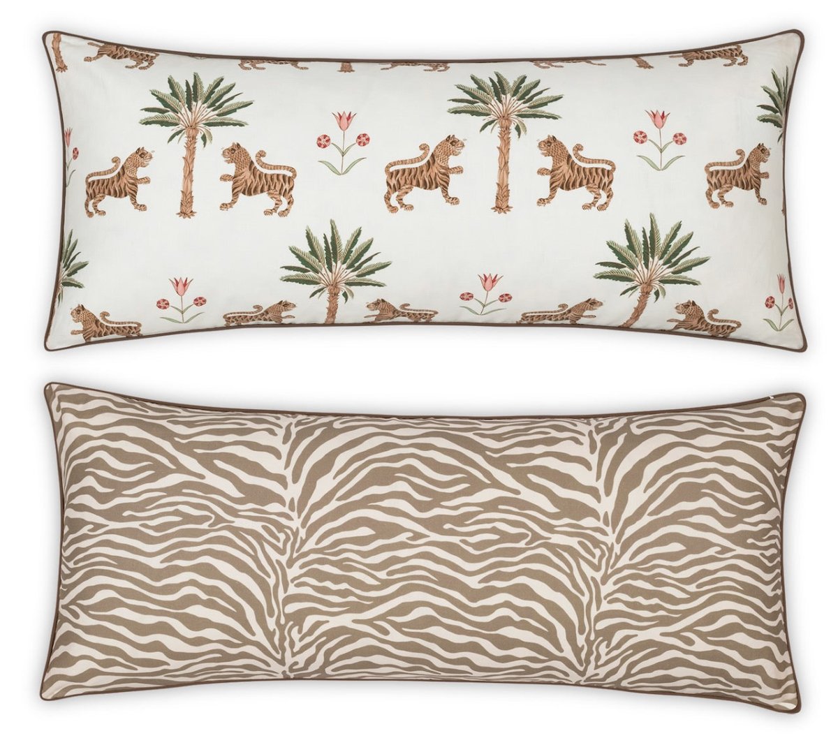 Matouk Reversible Lumbar Pillow Cover 16 x 36 Tiger Palm/Regine Coconut