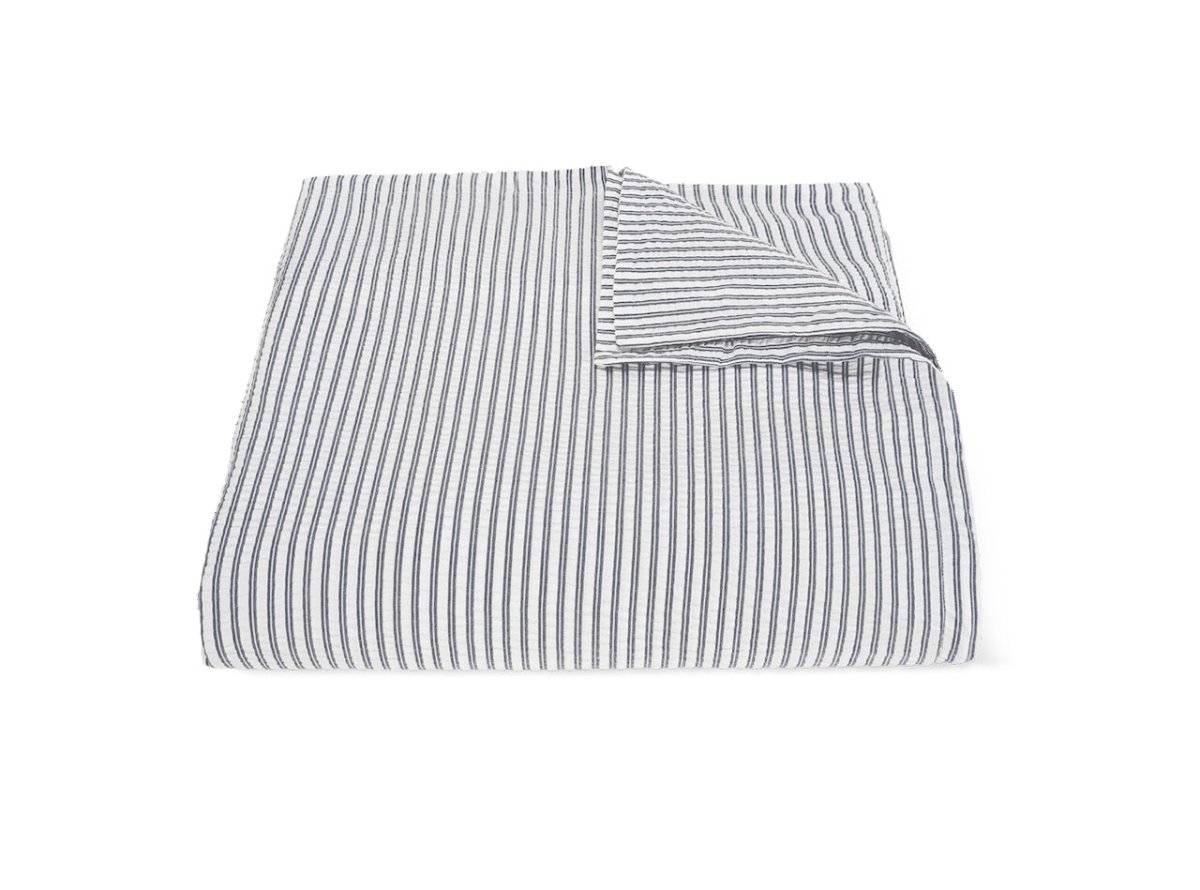 Matteo Seersucker Deep Navy Blue Duvet Cover | Matouk at Fig Linens and Home