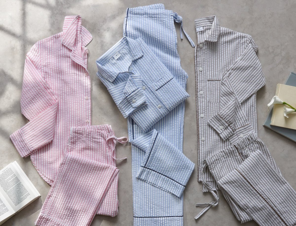 Matouk Matteo Pajamas in Cotton Seersucker - Fig Linens and Home