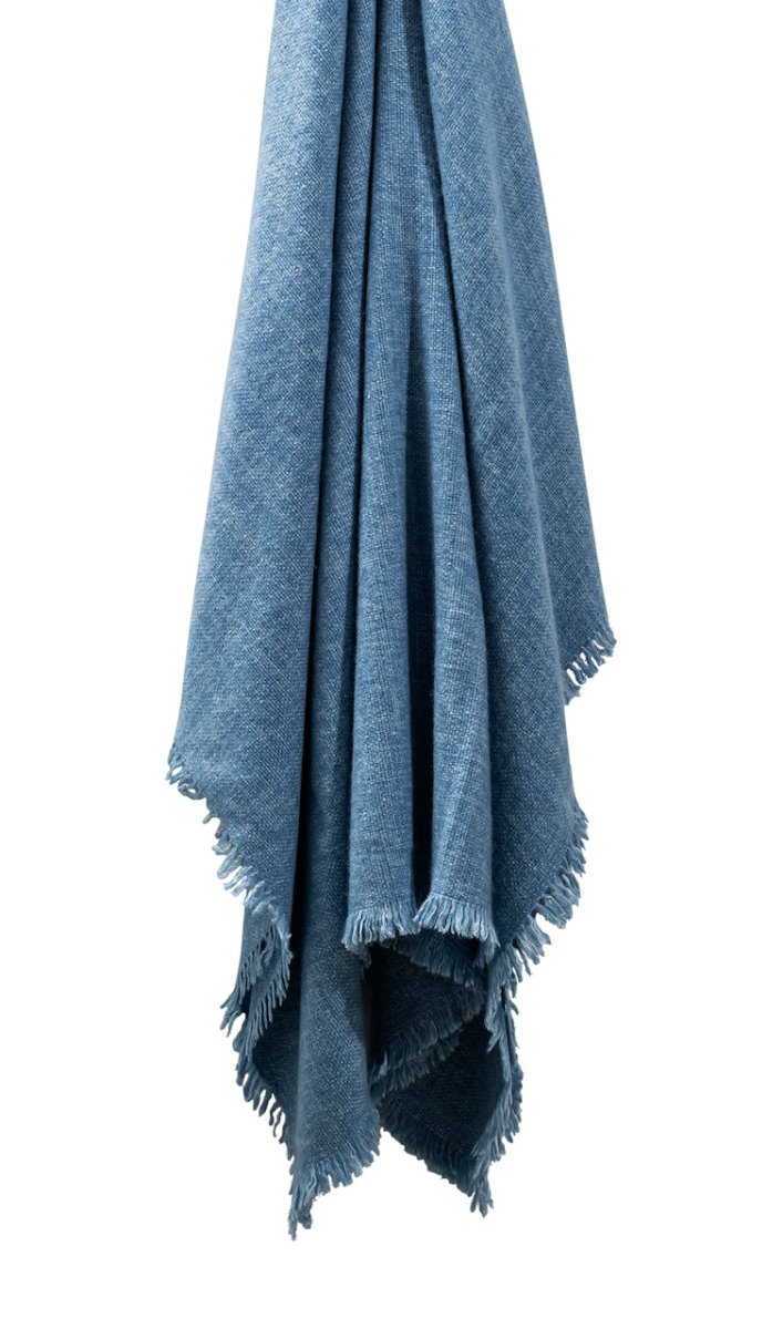 Cashmere Throw - Matouk Maya Ocean Throw at Fig Linens and Home - Hanging