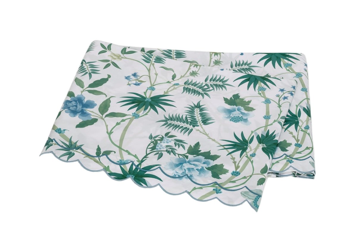 Matouk Schumacher Palmyra Full/Queen Flat 96 x 112 Emerald at Fig Linens and Home