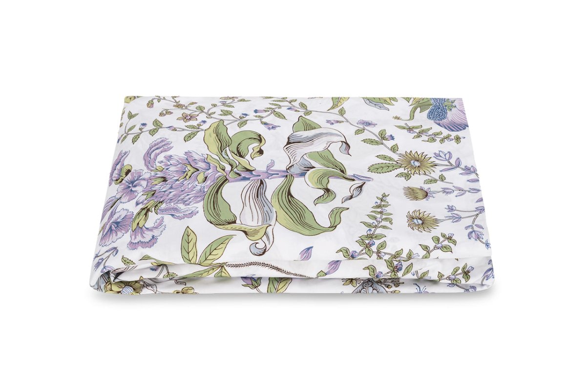 Pomegranate Bedding by Matouk | Schumacher Lilac Cal King Fitted Sheet at FIG LINENS AND HOME 33