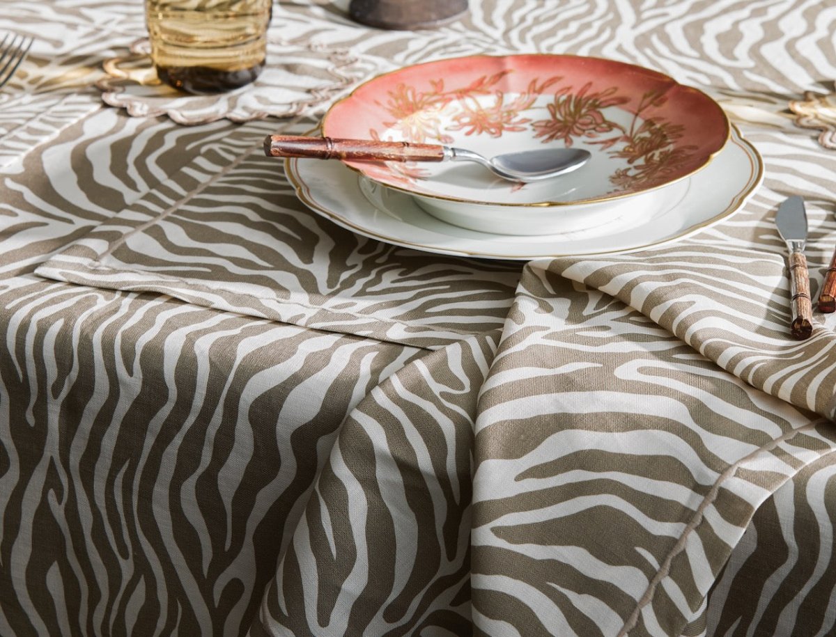 Regine Coconut Tablecloths | Matouk Schumacher - Lifestyle view with placemat & napkin