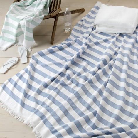 Matouk Beach Blanket - Amado Ocean Blue Stripe Large Poolside or Seaside Outdoor towel