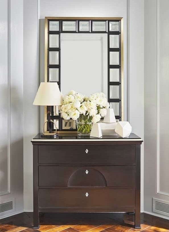 Hannah Black & Polished Stainless Steel Wall Mirror by Suzanne Kasler at Fig Linens and Home