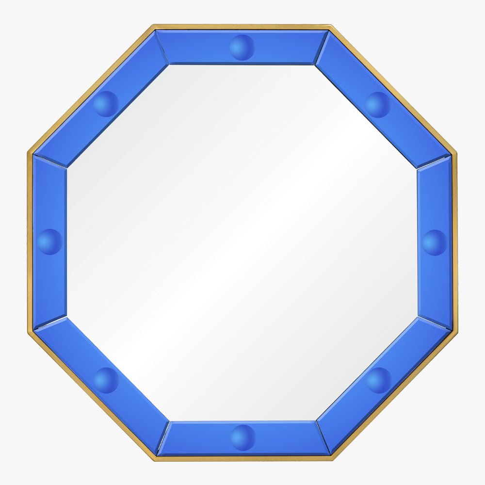 Octavia Blue & Brass Mirror by Bunny Williams at Fig Linens and Home - Front View