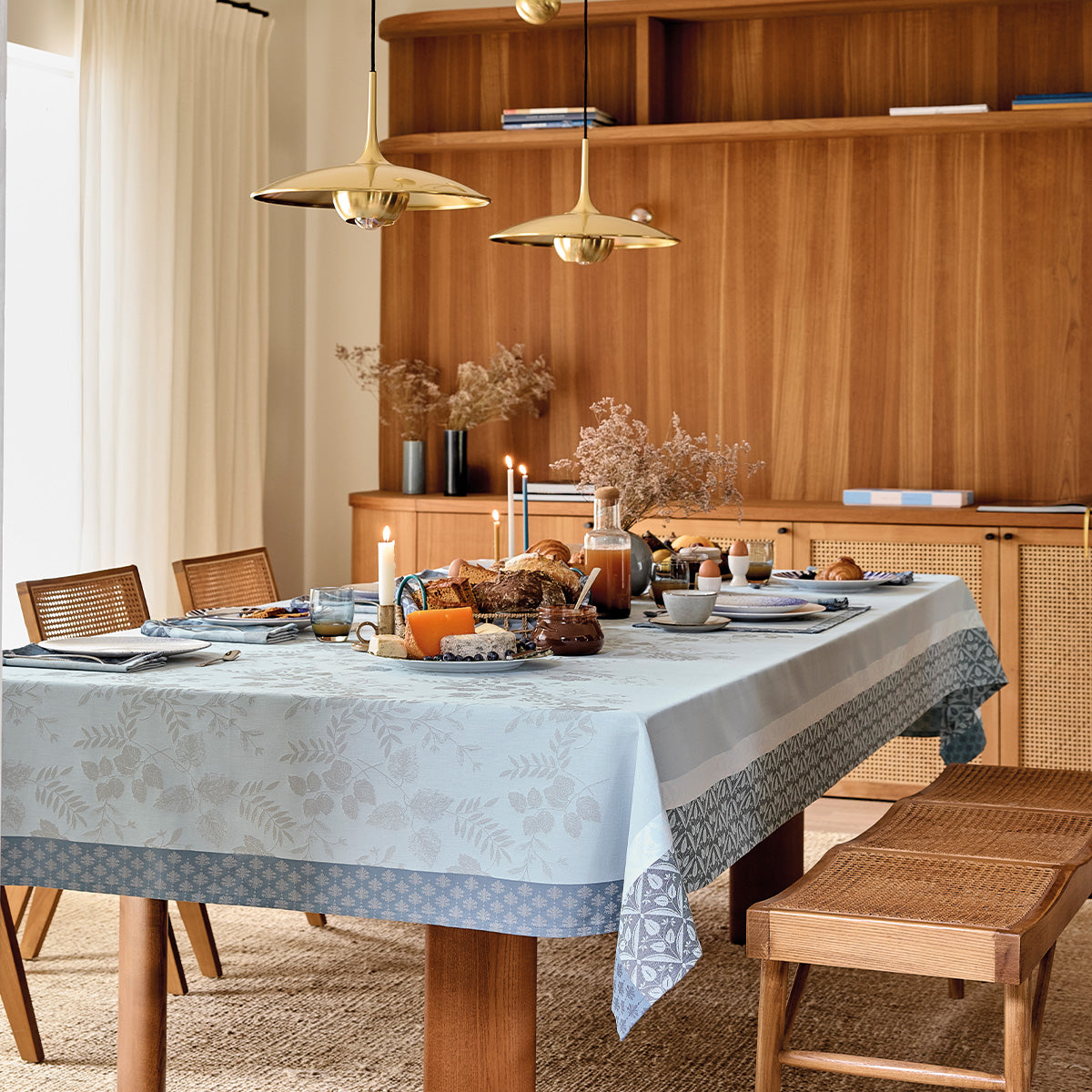 Manor Lane Blue Tablecloth by Le Jacquard Français