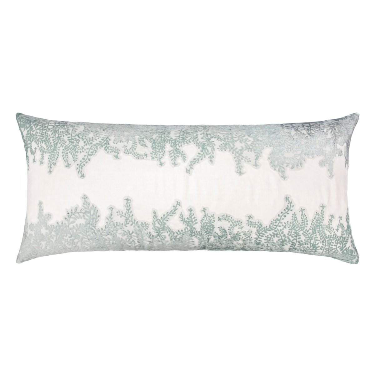 Fig Linens - Sage & White Ferns Velvet Appliqué Large Boudoir Pillow by Kevin O'Brien Studio