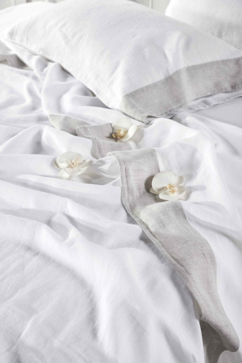 Kyoto European Linen Sheet Set by Orchids Lux Home White/ Mist King Sheet Set