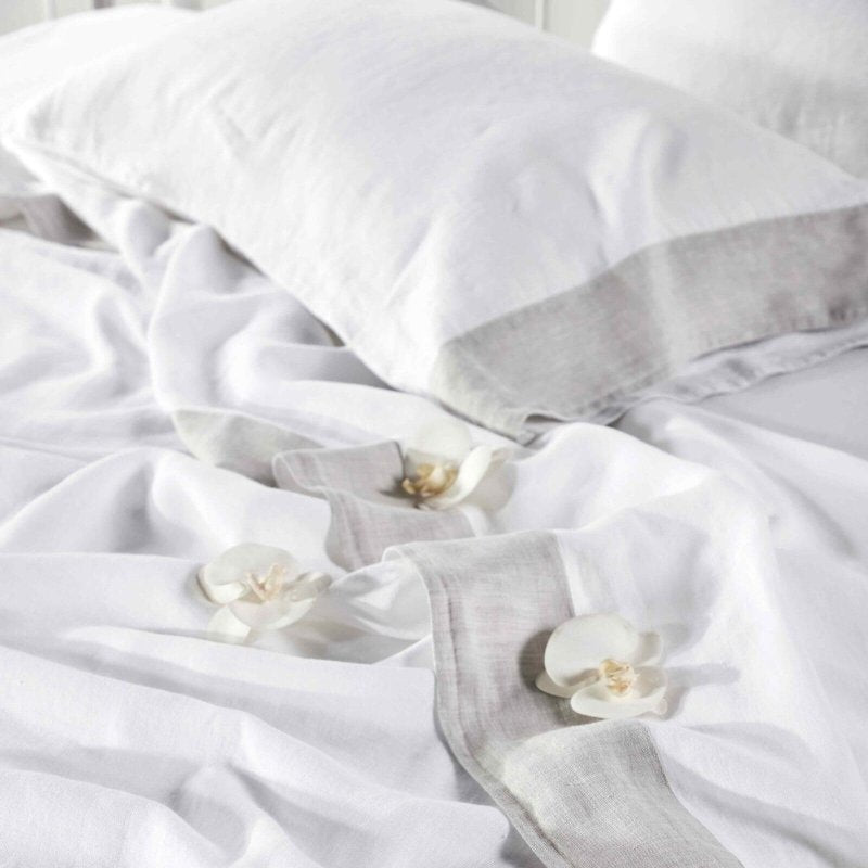 Kyoto European Linen Sheet Set by Orchids Lux Home White/ Mist King Sheet Set