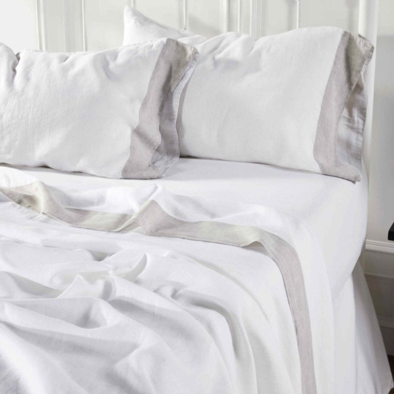 Kyoto European Linen Sheet Set by Orchids Lux Home White/ Mist Sheet Set