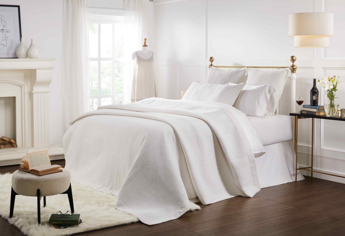 Orchids Lux Laela Channel Stitch Cotton Coverlet - Queen - White - 2