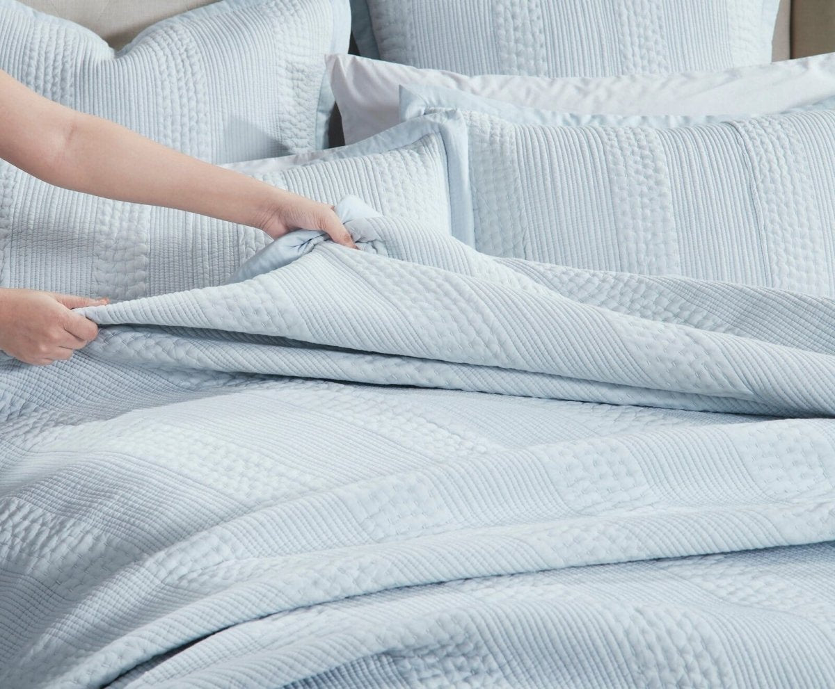 Laysan Channel Quilted Cotton Coverlet by Orchids Lux Home in Sky - Lifestyle 8