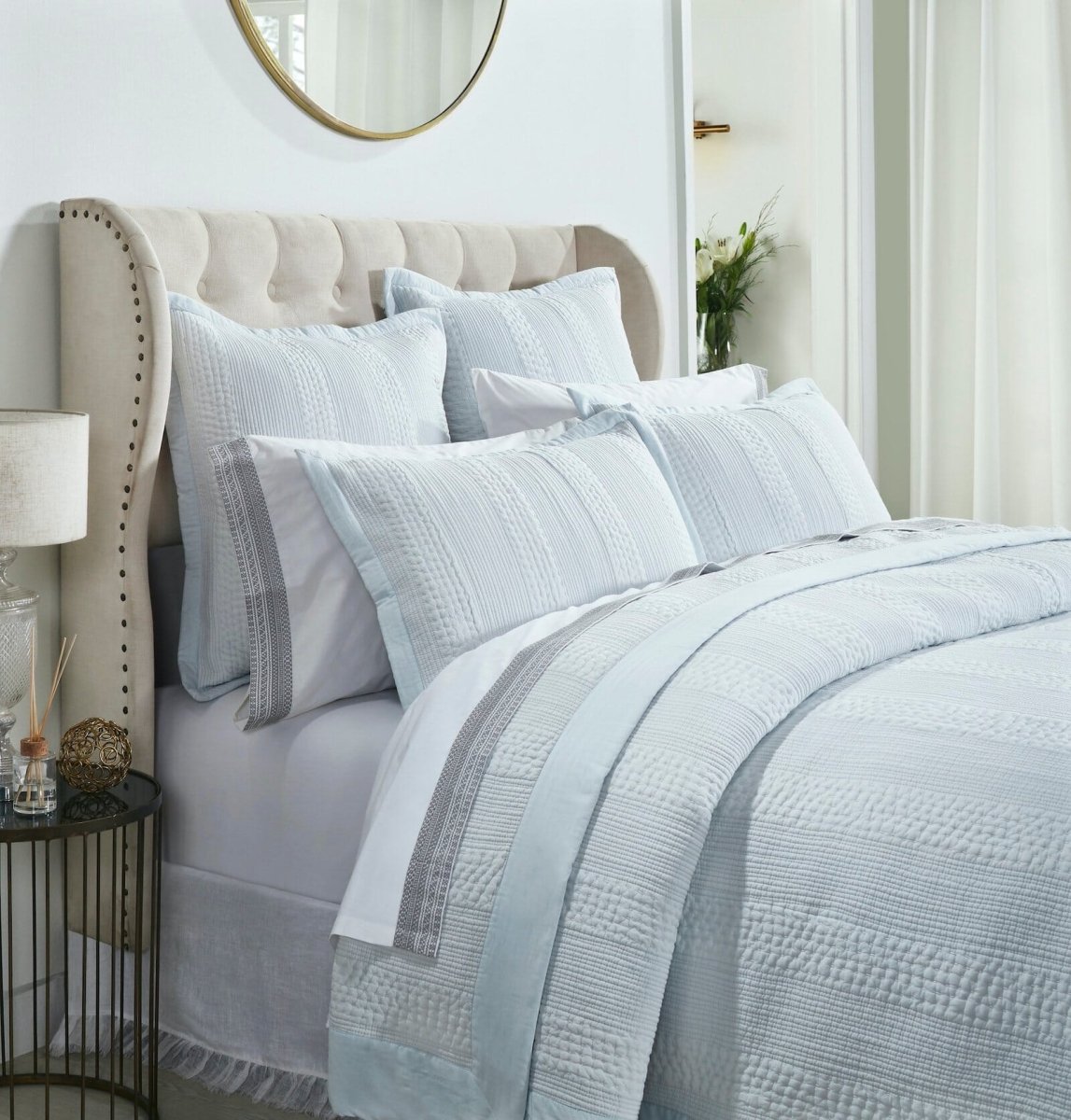 Laysan Channel Quilted Cotton Coverlet by Orchids Lux Home in Sky - Lifestyle 3