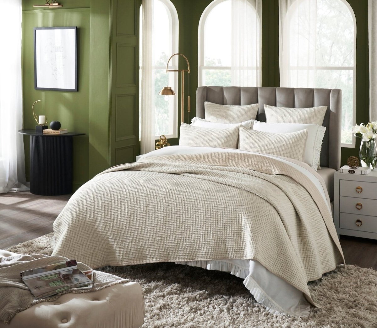 Orchids Lux Home Maze Geometric Linen Coverlet - Flax King Quilt at Fig Linens and Home 3