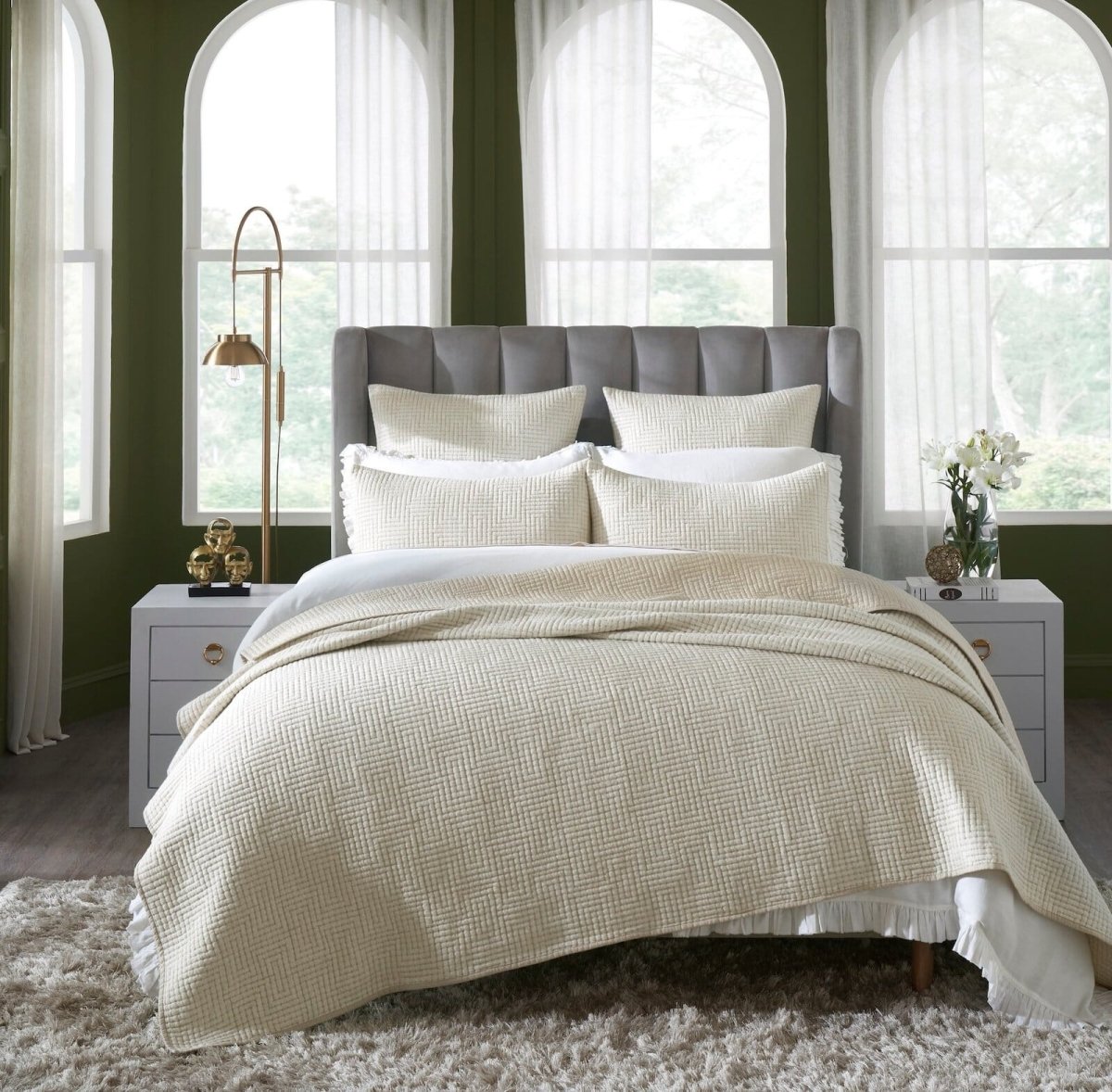 Orchids Lux Home Maze Geometric Linen Coverlet - Flax King Quilt at Fig Linens and Home 4