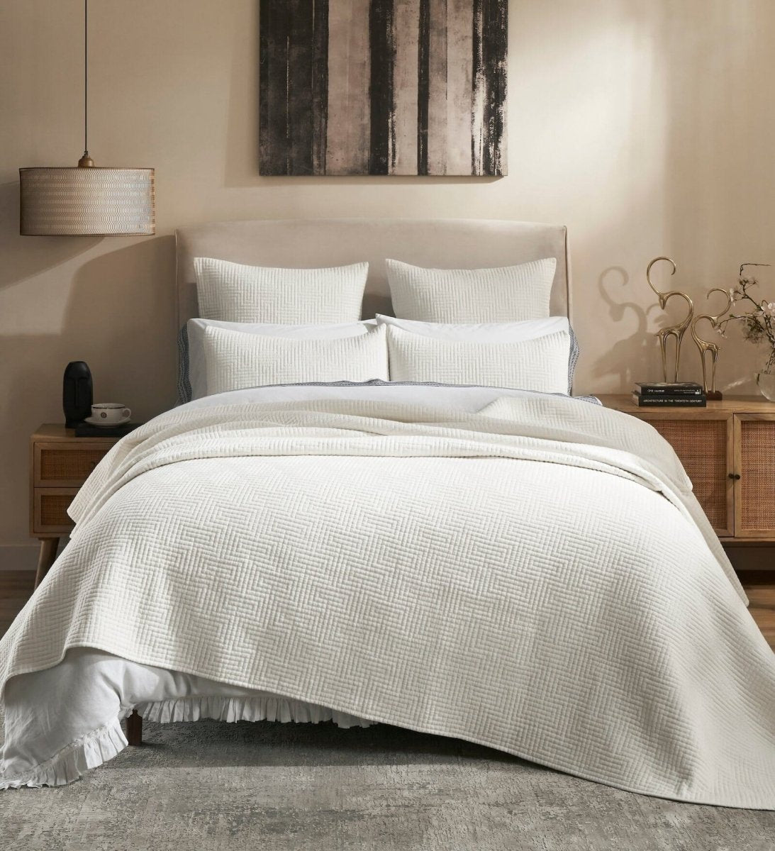 Orchids Lux Home Maze Geometric Linen Coverlet - White Queen Quilt at Fig Linens and Home 4