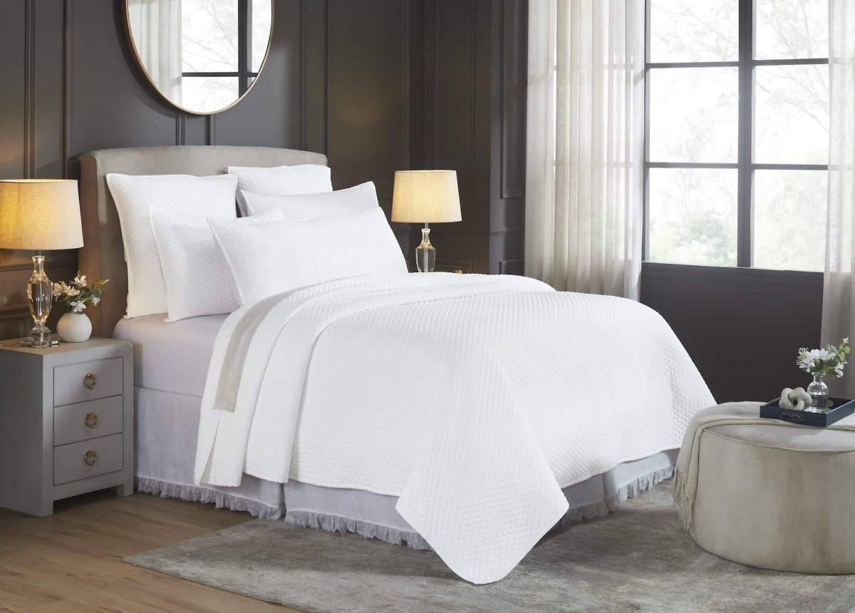Merida Lyocell Diamond Quilted Coverlet by Orchids Lux Home - Queen White 2