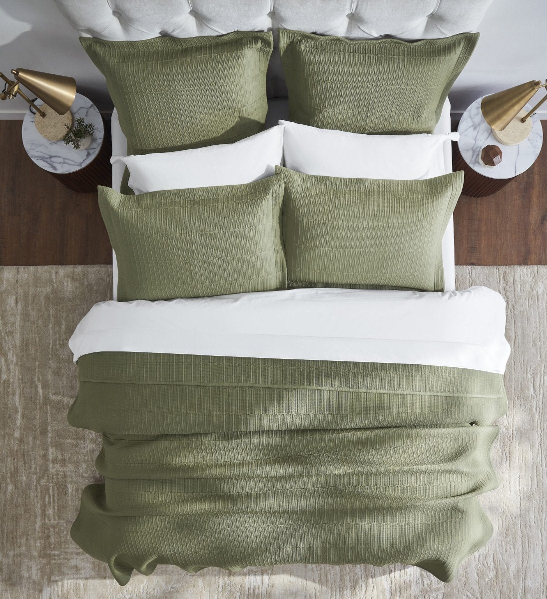 Portico Cotton Quilted Coverlet by Orchids Lux Home - Olive King Quilt at Fig Linens and Home 3