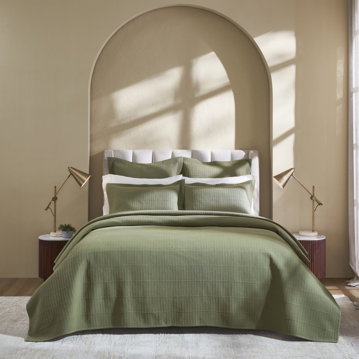 Portico Cotton Quilted Coverlet by Orchids Lux Home - Olive King Quilt at Fig Linens and Home