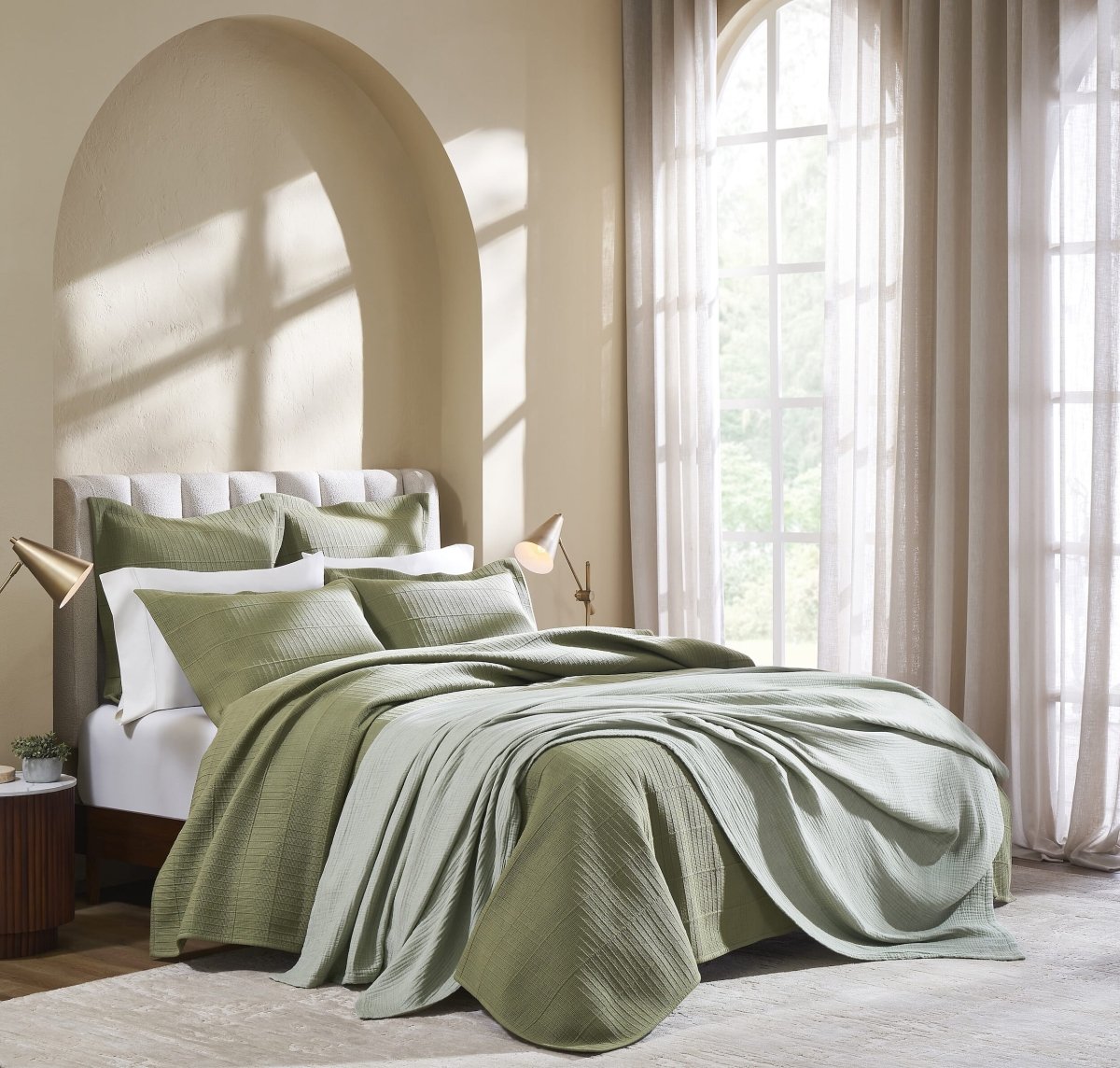 Portico Cotton Quilted Coverlet by Orchids Lux Home - Olive Queen Quilt at Fig Linens and Home 4