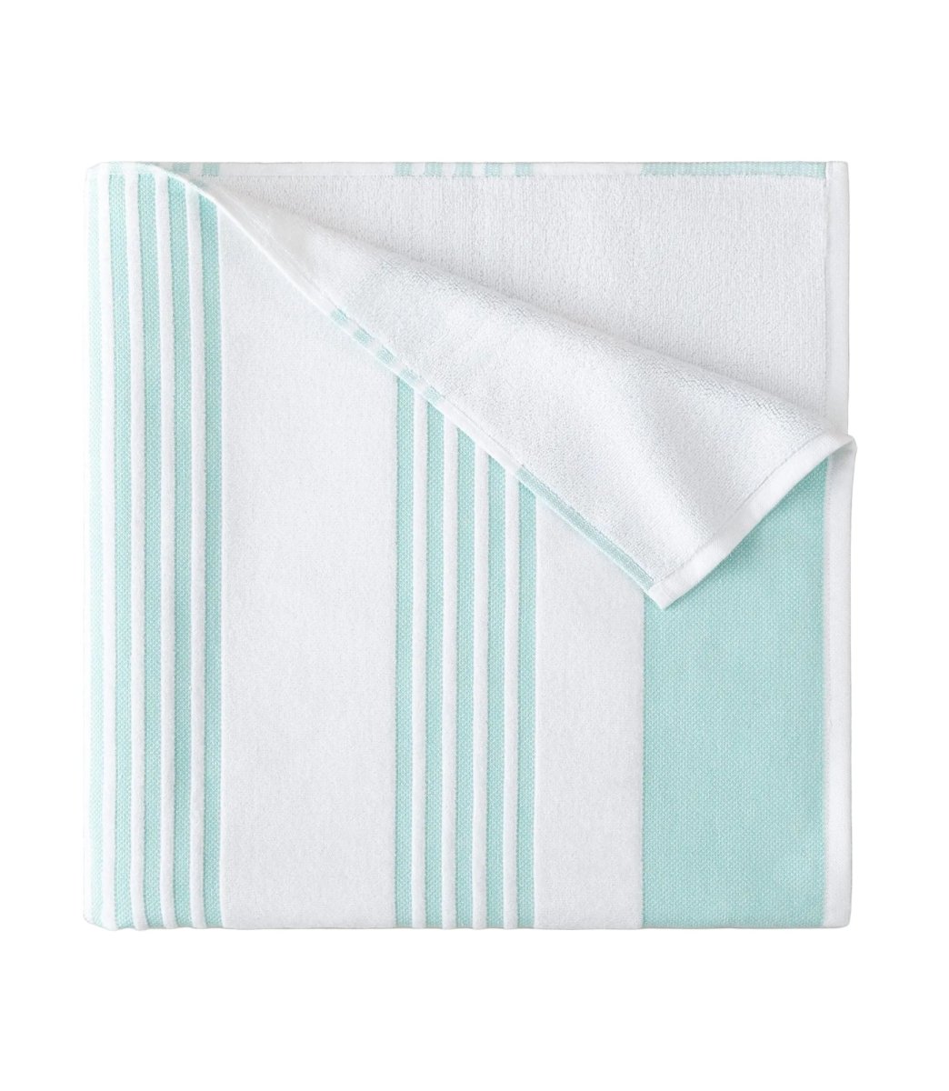 Peacock Alley Aqua Pool Towel - Folded - Aegean Stripe Beach Towel at Fig Linens and Home