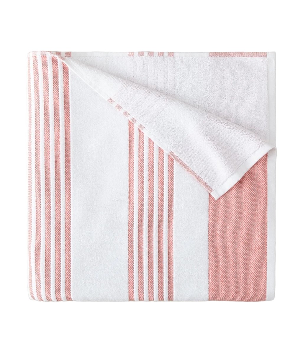 Peacock Alley Coral Pool Towel - Folded - Aegean Stripe Beach Towel at Fig Linens and Home