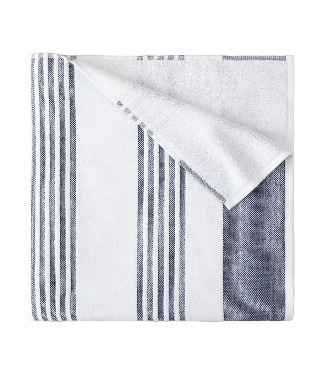 Peacock Alley Navy Blue Pool Towel - Folded - Aegean Stripe Beach Towel at Fig Linens and Home