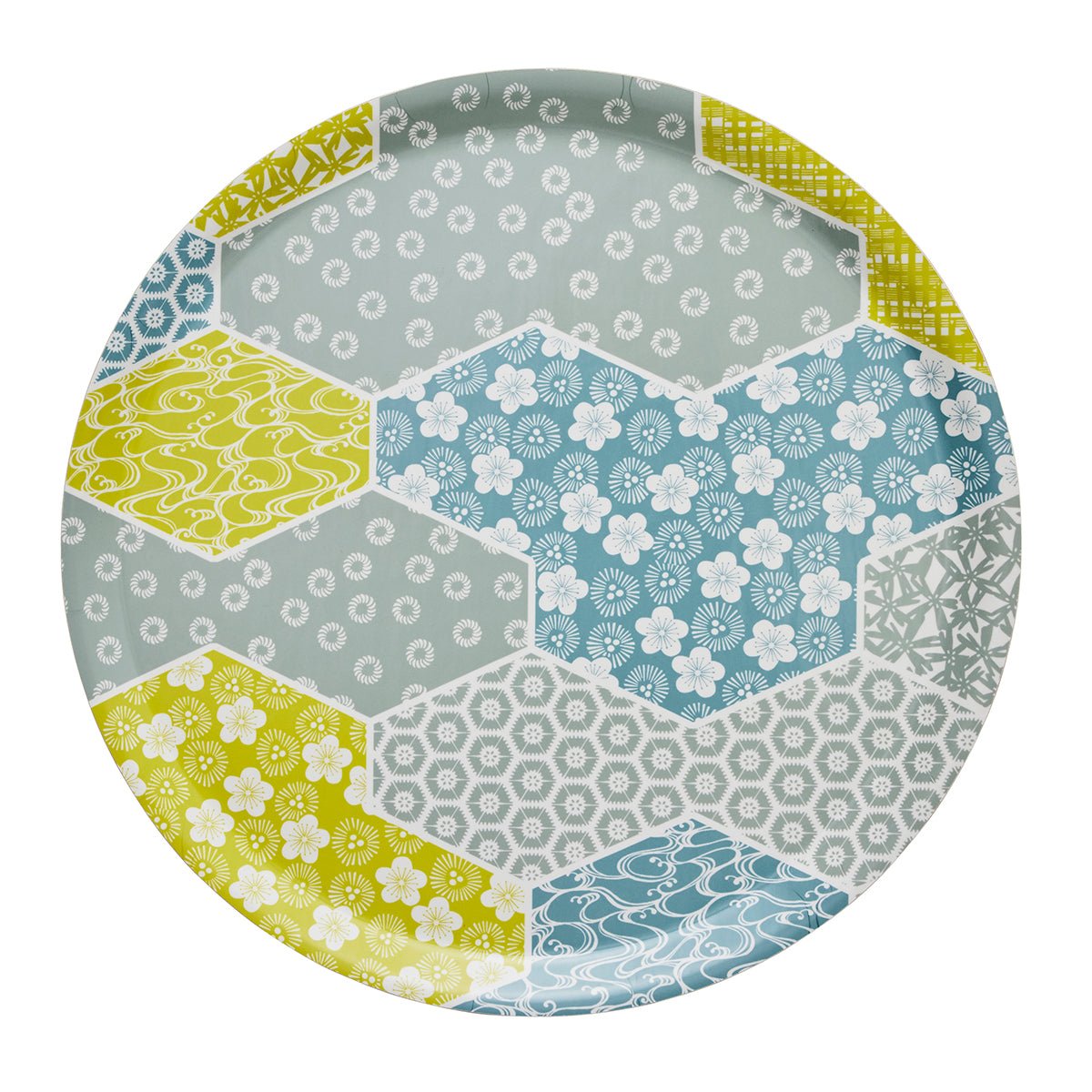 Wagara Green Round 15" Tray by Le Jacquard Français at Fig Linens and Home