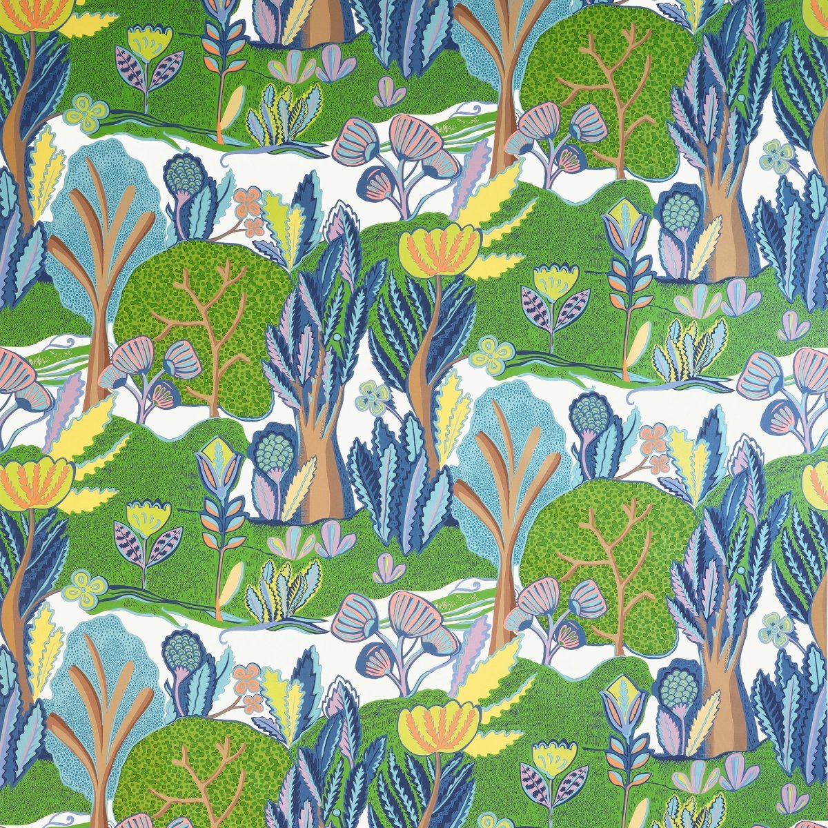 Swatch of Thibaut Fabric - Albero Green and Blue Decorative Pillow by Ryan Studio