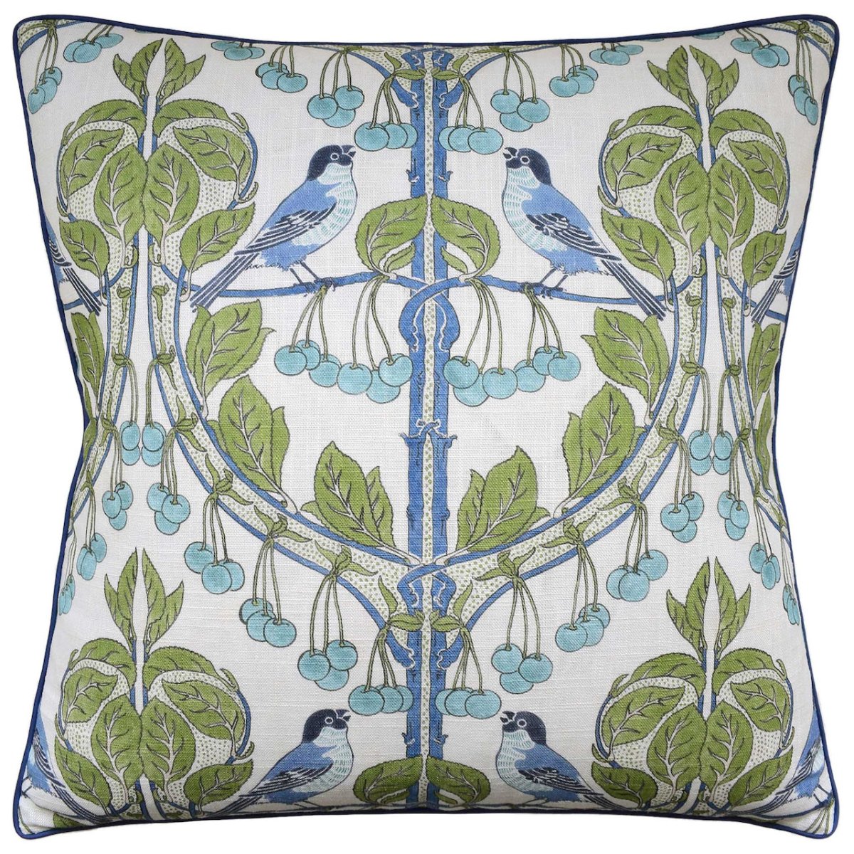 Birds & Cherries Green & Blue Decorative Pillow by Ryan Studio at Fig Linens and Home